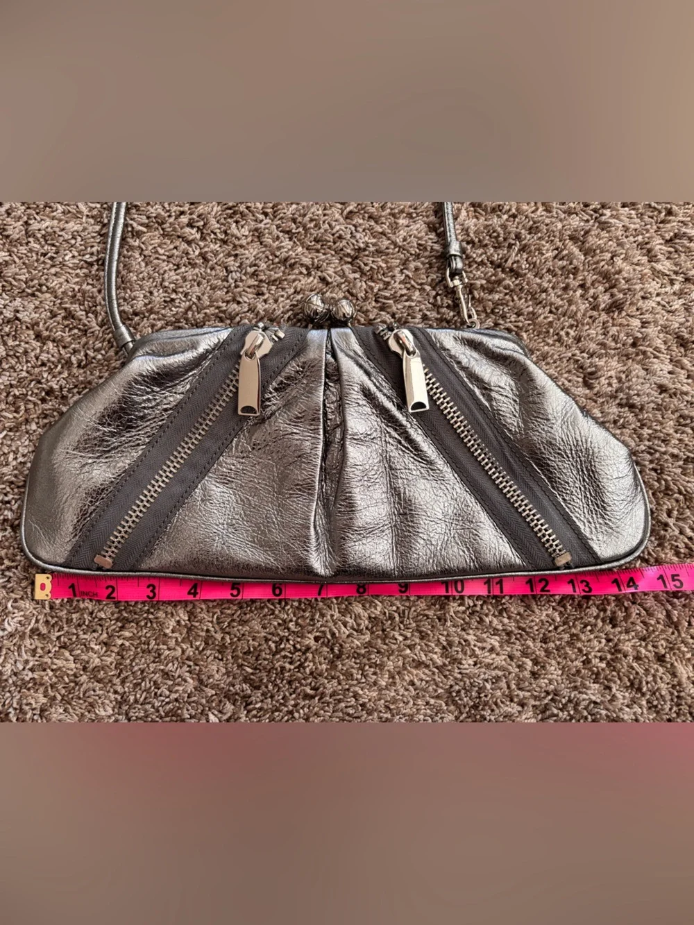 Y2K Metallic Gunmetal Frame Clutch Purse Futuristic Indie Glam Shoulder Bag - Picture 2 of 7